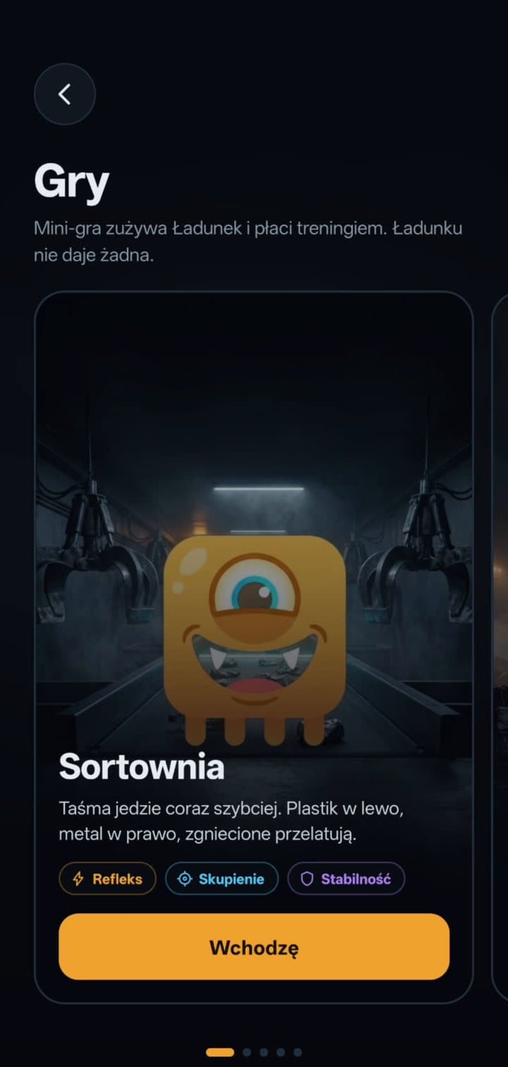 The Games screen in the app: the Sorting Hall card with a Sparkling, the stats it trains and a Play button